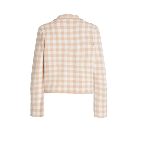 STAUD Juliette Gingham Jacquard Knit Top Jacket Neutral Size Medium - Picture 5 of 12
